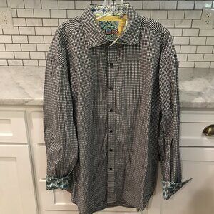 Robert Graham Shirt Mens 3XL Black White Check Classic Long Sleeve Flip Cuff